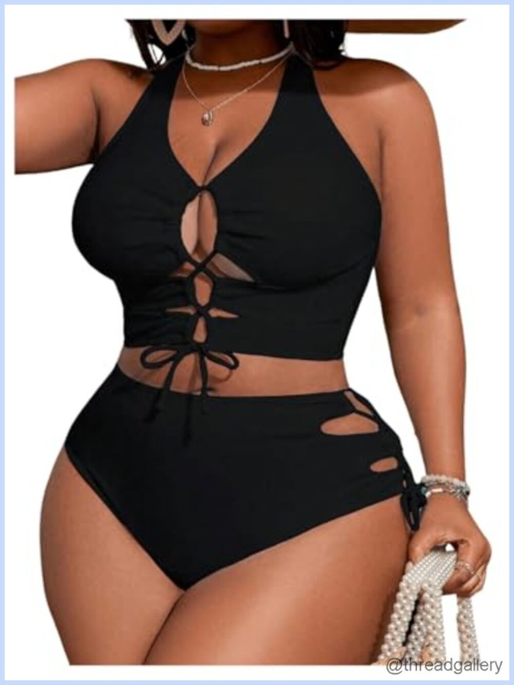 Plus Size High Waist Lace Up Bikini Set Two Piece Swimwear